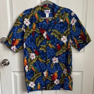 Blue Tropical Parrot Hawaiian Shirt - Hawaiian Brand 100% Cotton made in USA